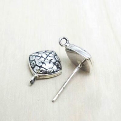 Sterling Silver Ornate Diamond Shape Ear Post