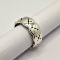 Cross Line Textured Sterling Silver Ring Band - Modern Design