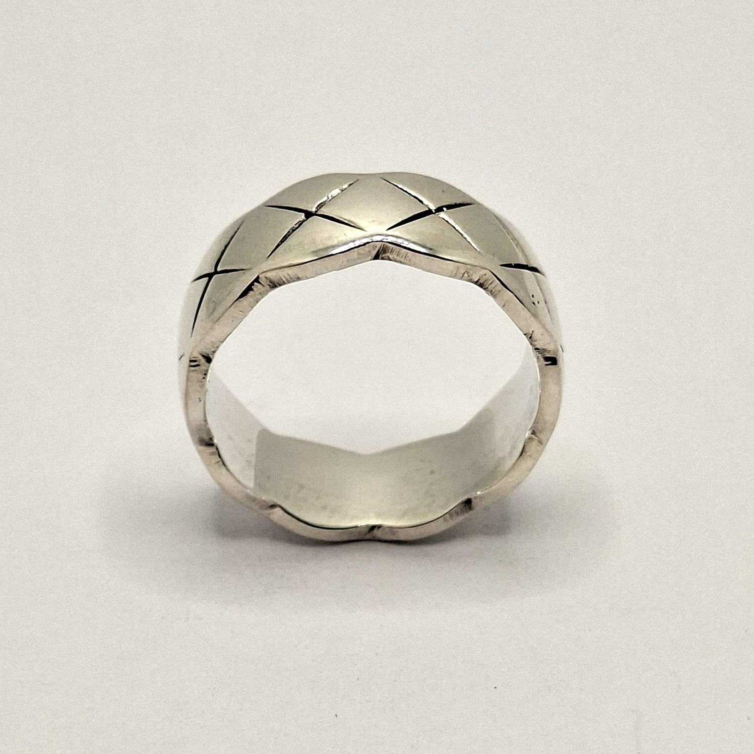 Cross Line Textured Sterling Silver Ring Band - Modern Design