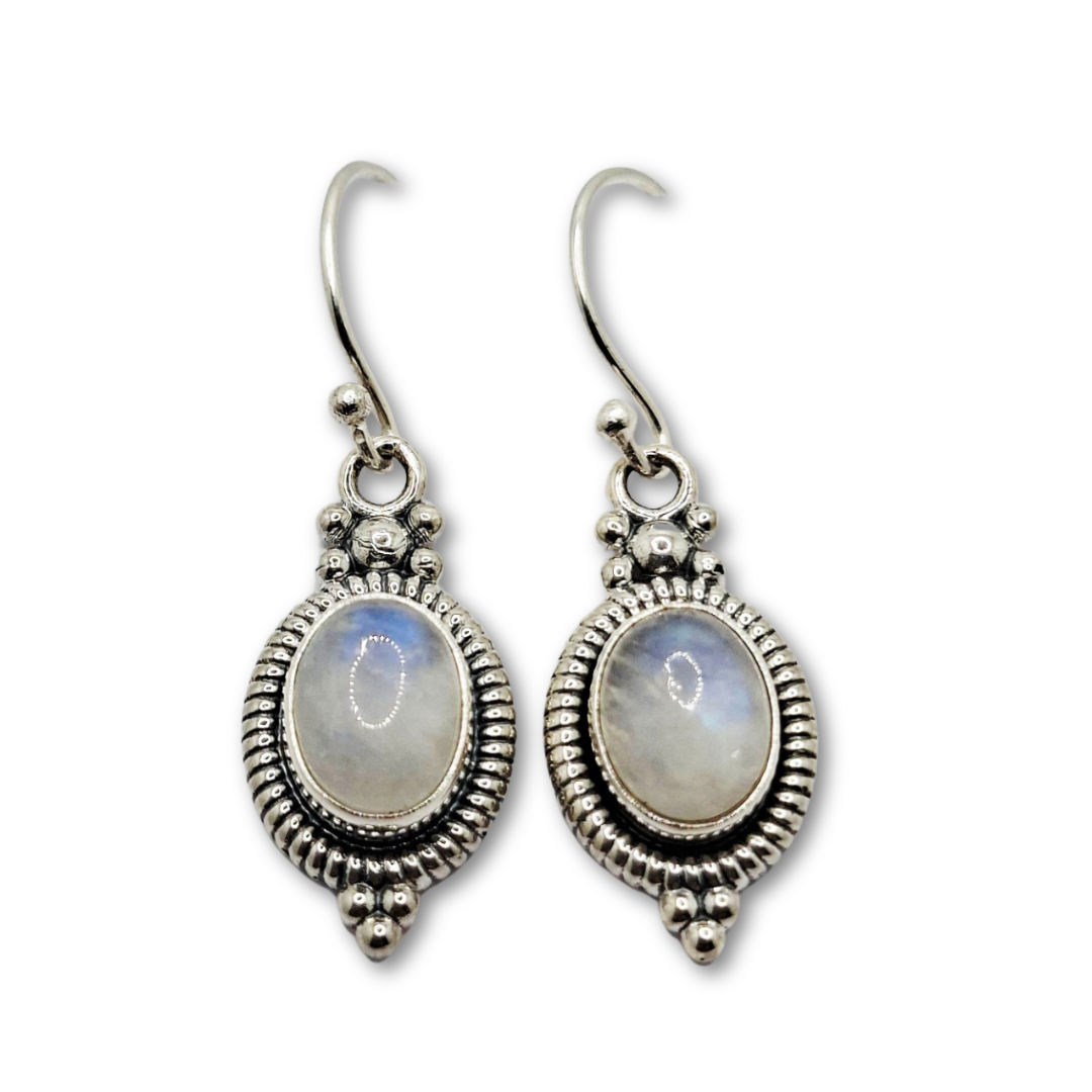 gemstone earrings - bali sterling silver dangle earrings with moonstone