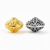 A spherical jewelry bead with decorative granulated clusters around the stringing holes, shown in polished 24K gold, rose gold, and bright silver finishes.