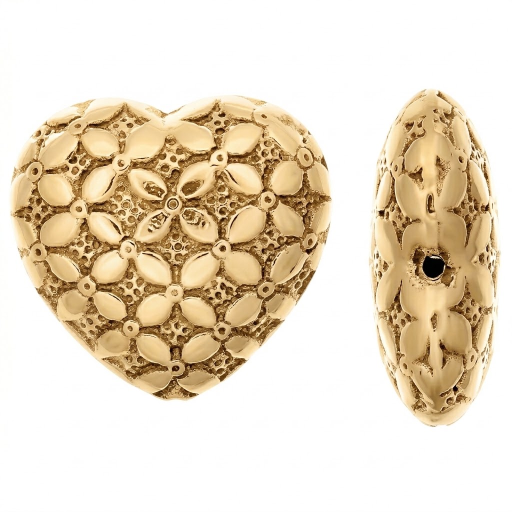 gold plated bali heart brass beads B1480G