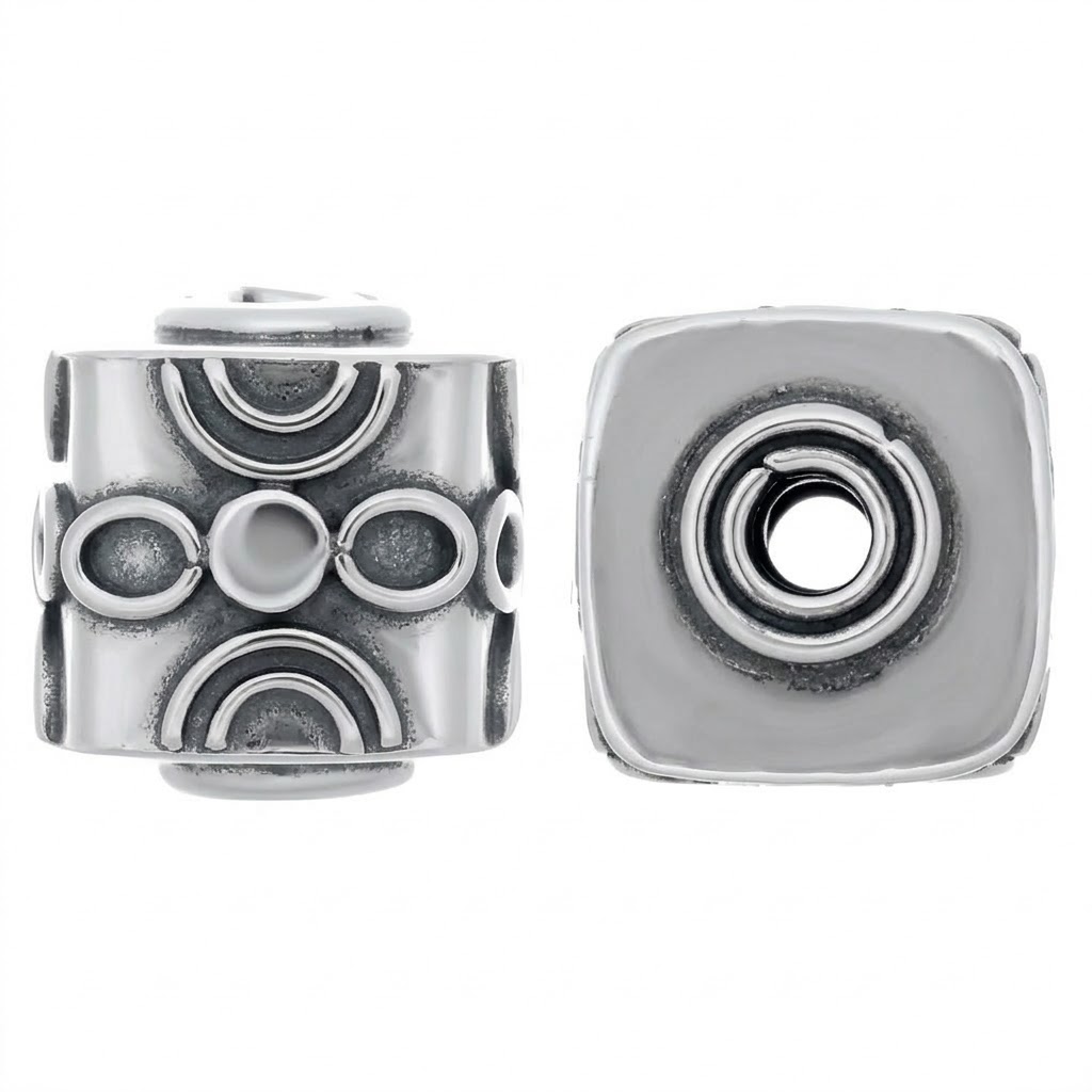 silver plated bali cube brass beads B1553X
