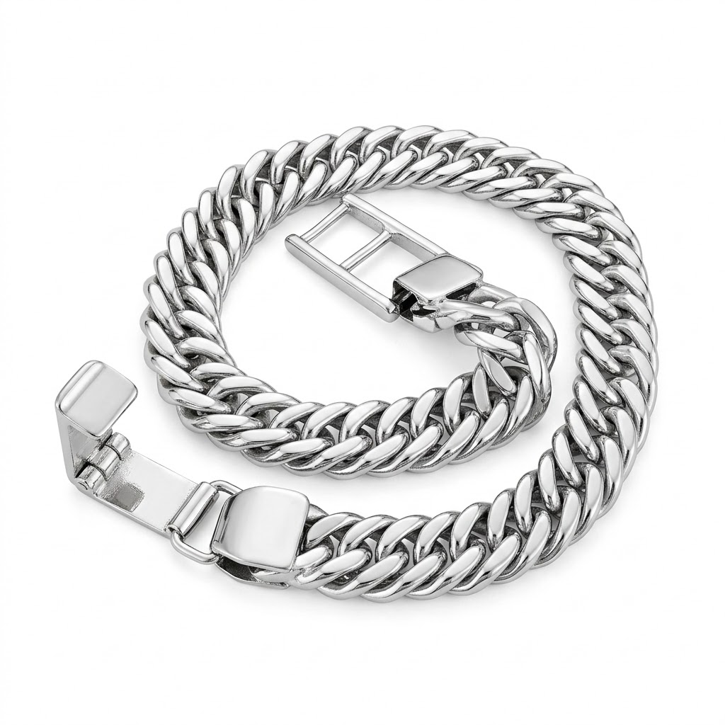 Silver Plated Brass Curb Chain Bracelet 7.5x3mm Flat, 20cm Length – BC2002