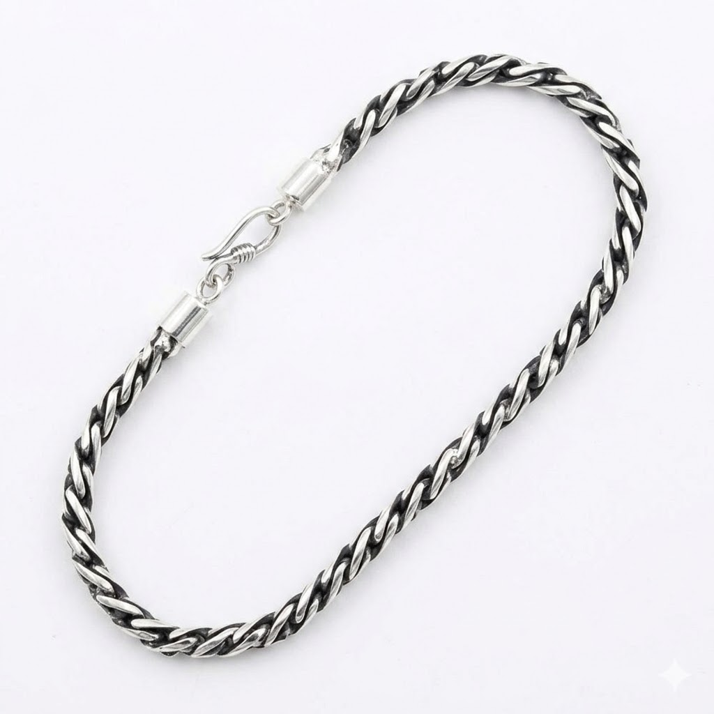 Silver Plated Brass Franco Chain Bracelet 3mm Round, 20cm Length – BC2001