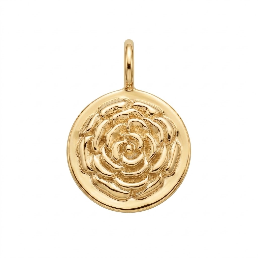 gold plated brass Camellia flower charm CH195G