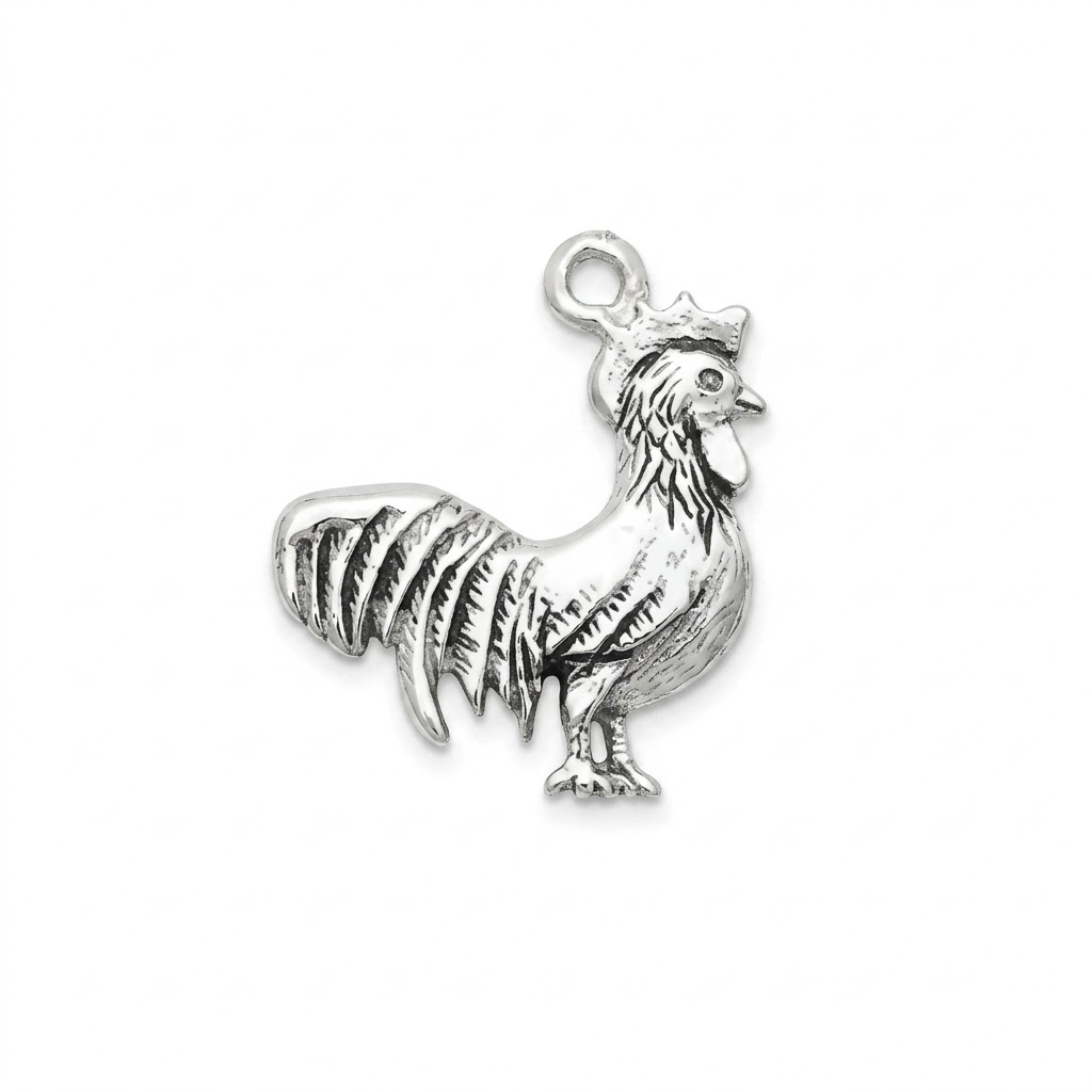 silver plated brass cock charm CH213x