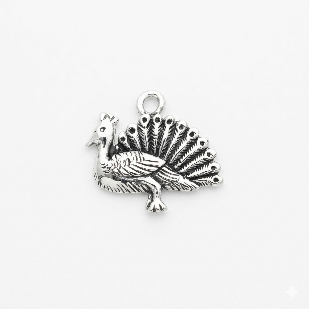 silver plated brass peacock charm CH212X