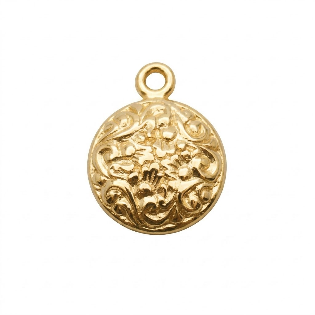 gold plated brass round charm CH238G