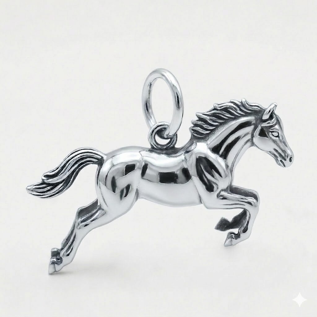 silver plated brass leaping horse charm 19.5mmx13mm 1.55gr CH248S