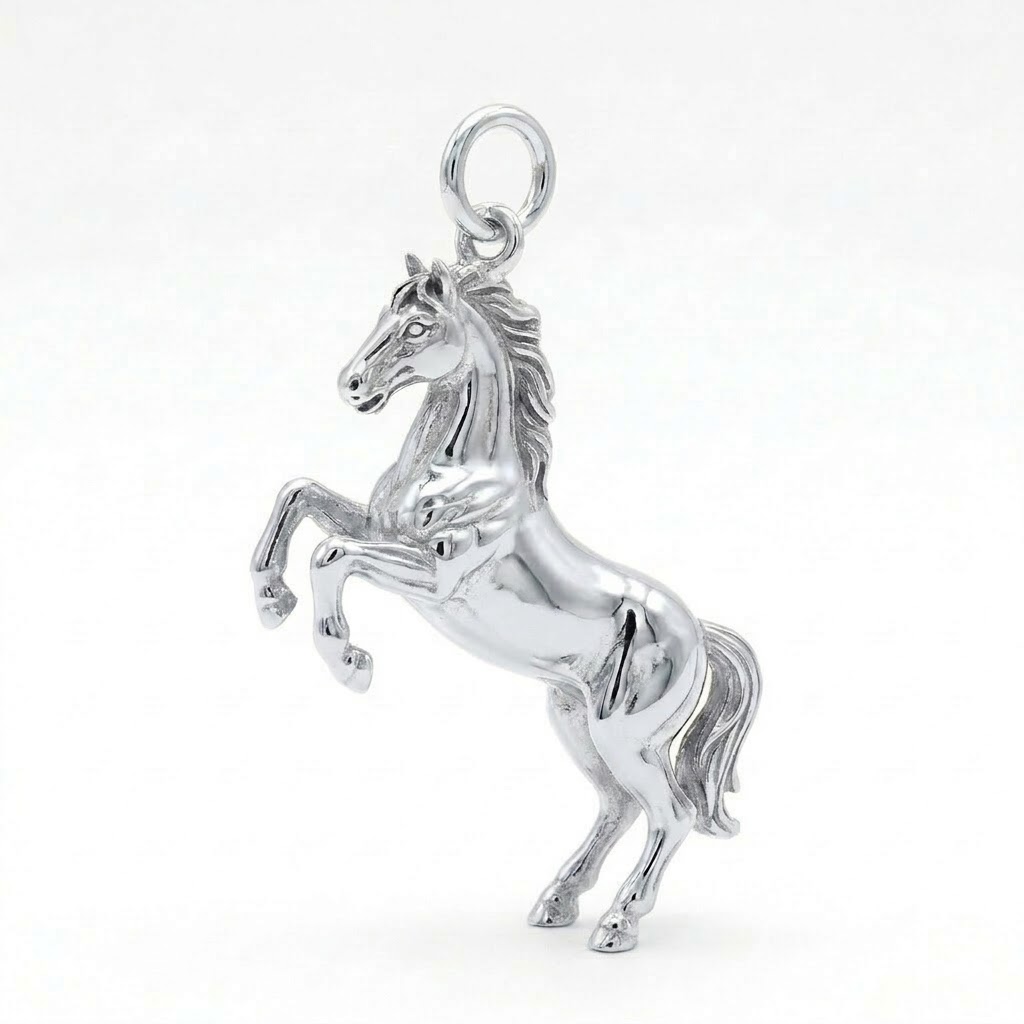 silver plated brass rearing horse charm 11mmx15mm 1.32gr CH247S