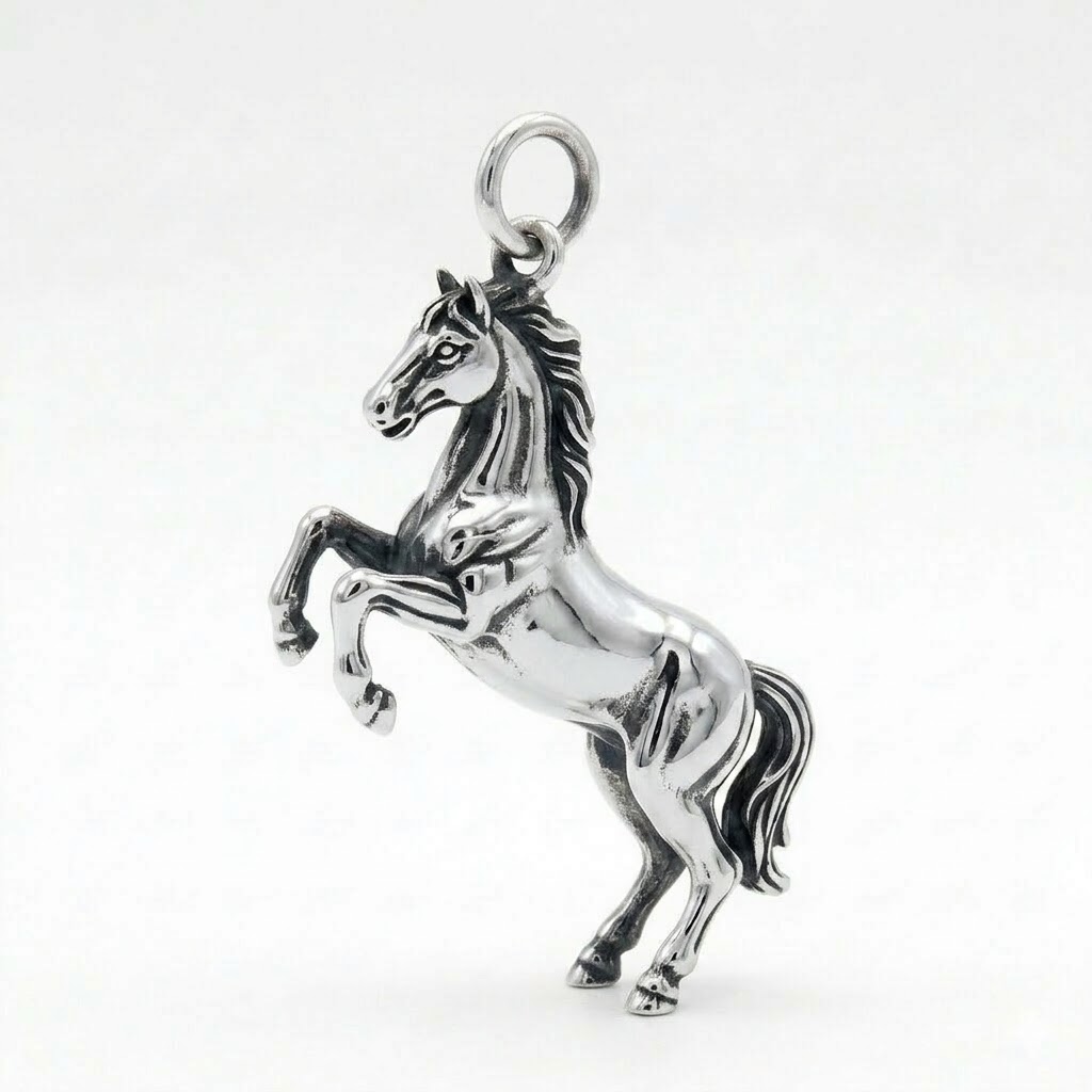 silver plated brass rearing horse charm 11mmx15mm 1.32gr CH247X