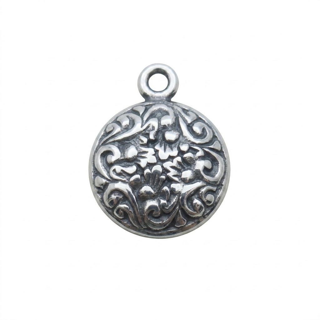 silver plated brass round charm CH238X