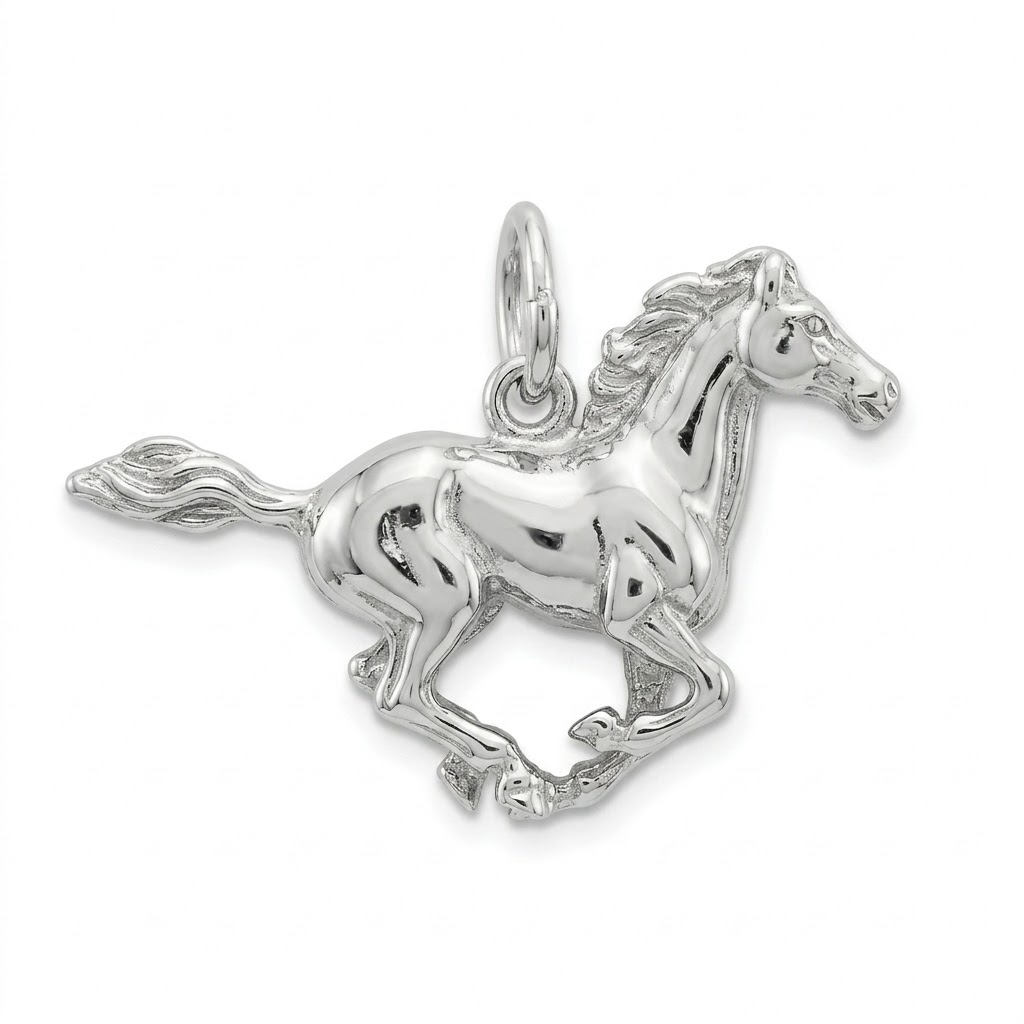 silver plated galloping horse brass charm 18mmx11mm 1.8gr CH246S