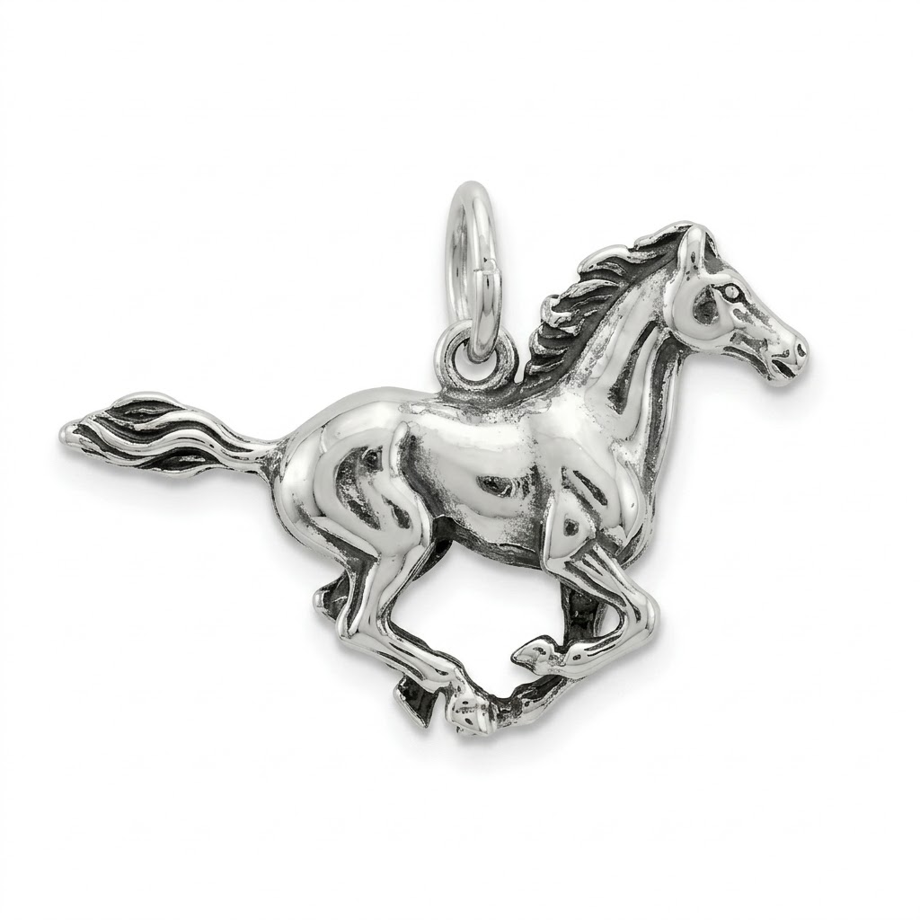 silver plated galloping horse brass charm 18mmx11mm 1.8gr CH246X